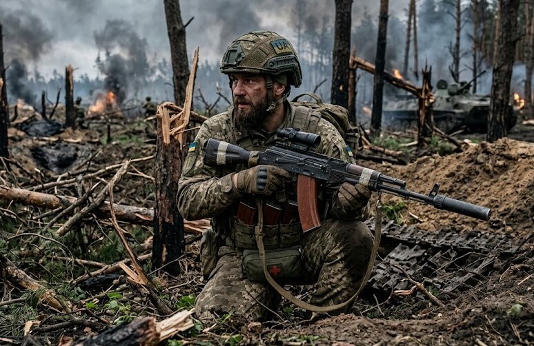 Український військовий на полі бою